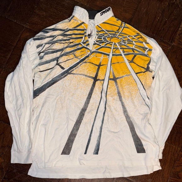 Spyder Men's White and Yellow Web Design Long Sleeve Tee - Picture 1 of 9